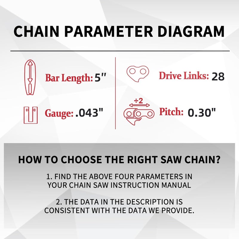 ES 3 Pack 5 Inch Chainsaw Chain 0.30" Pitch .043" Gauge 28 Drive Links Semi-Chisel Chain Saw Chains for Husqvarna, Poulan, Craftsman, Greenworks and More Chainsaw Brands - Image 3